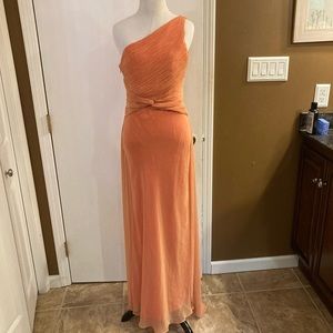 Soft Sherbert Orange sz 8 Niki 1 shoulder gown with petite train